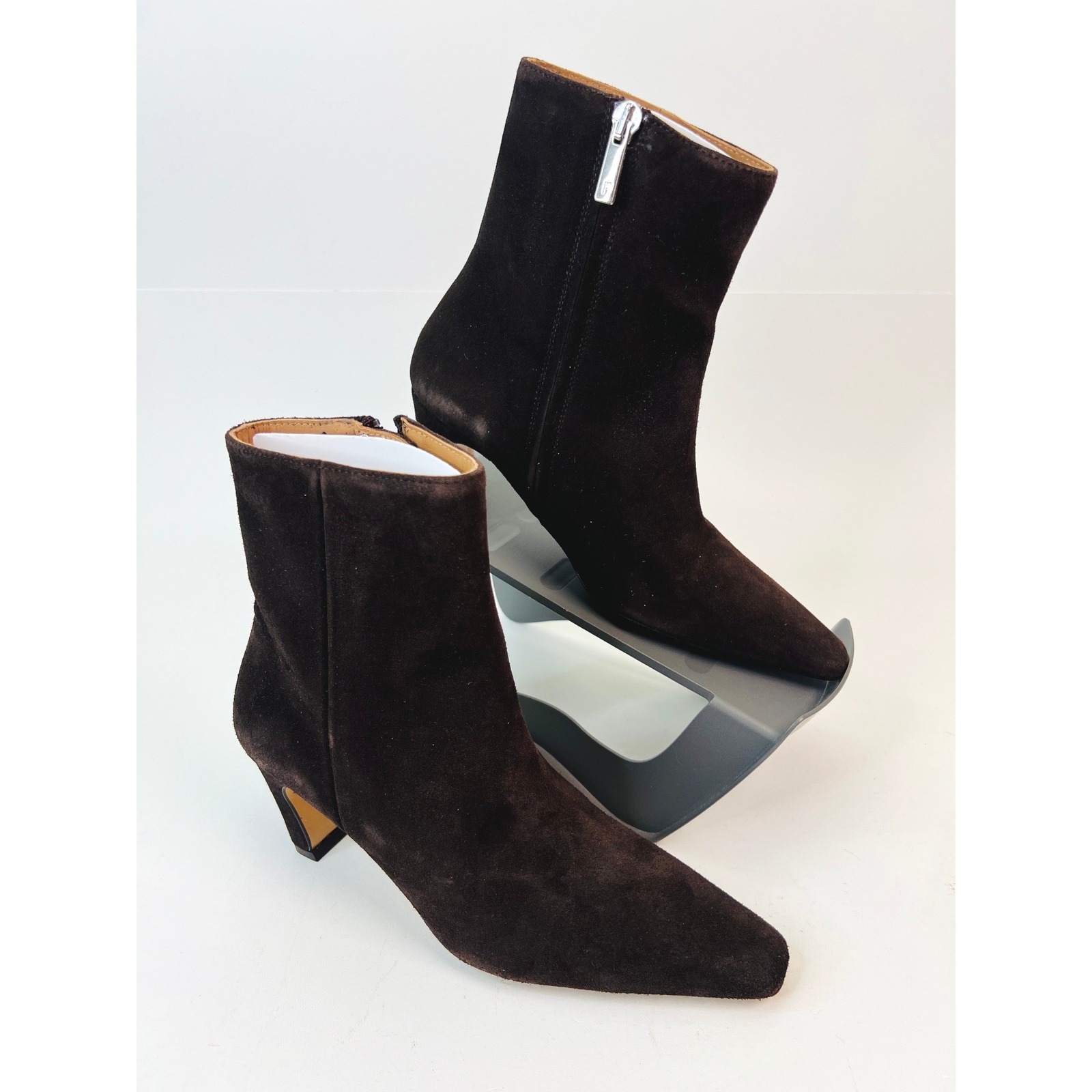 Flattered Xena Chocolate Suede Square Toe Kitten Heel Ankle Boots Eu 36 / Us 6 — image 5 of 8